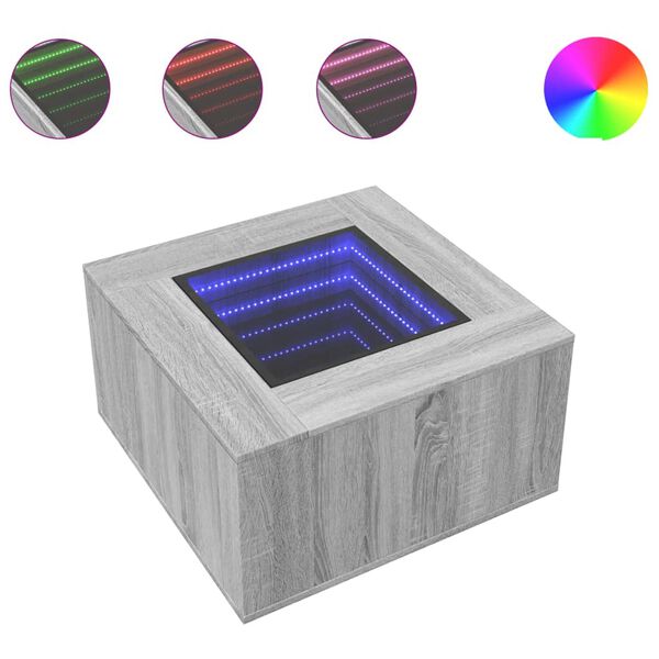 vidaXL Sohvapöytä LED-valoilla harmaa Sonoma 60x60x40 cm tekninen puu