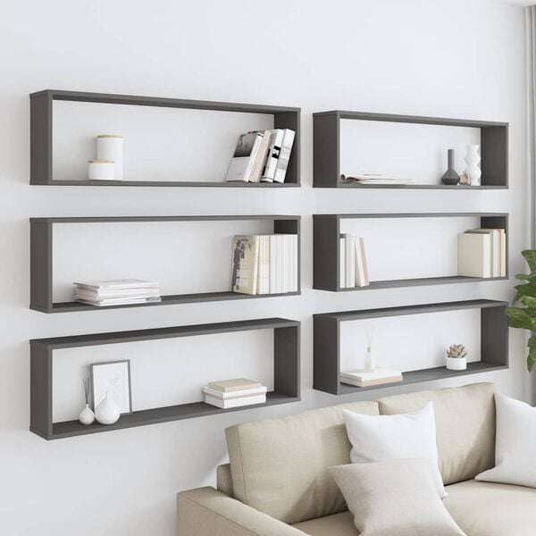 vidaXL Kuutiosein&auml;hyllyt 6 kpl harmaa 100x15x30 cm lastulevy