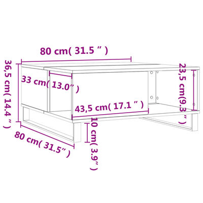 vidaXL Sohvapöytä betoninharmaa 80x80x36,5 cm tekninen puu