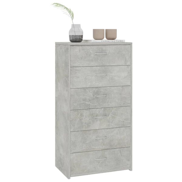 vidaXL Lipasto 6 vetolaatikolla betoninharmaa 50x34x96 cm tekninen puu