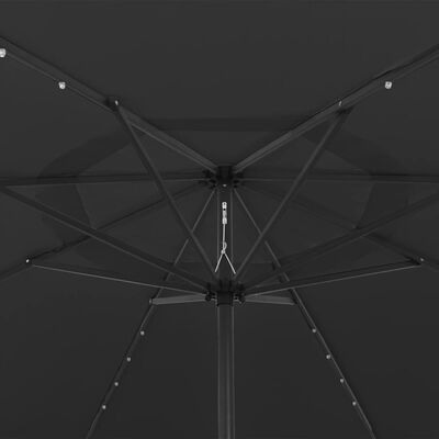vidaXL Aurinkovarjo LED-valot ja metallitanko 400 cm musta