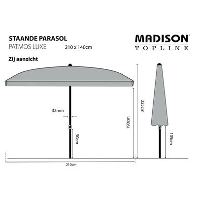 Madison Päivänvarjo Patmos Luxe suorakaide 210x140 cm salvianvihreä