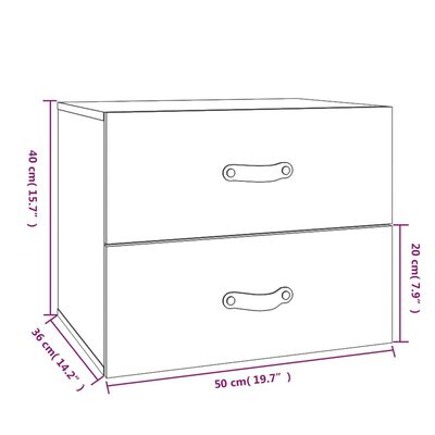 vidaXL Seinäkiinnitettävät yöpöydät 2 kpl valkoinen 50x36x40 cm