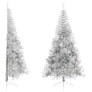 vidaXL Tekojoulukuusi puolikas jalustalla hopea 210 cm PET