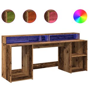 vidaXL Ty&ouml;p&ouml;yt&auml; LED-valoilla vanha puu 200x55x91 cm tekninen puu