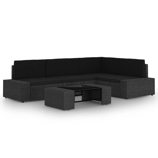 vidaXL 5-osainen Puutarhasohvasarja tyynyill&auml; musta polyrottinki