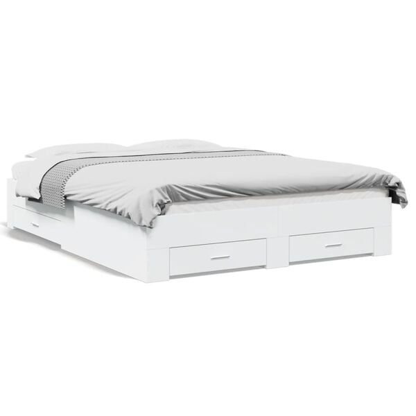 vidaXL Sängynrunko laatikoilla valkoinen 160x200 cm tekninen puu