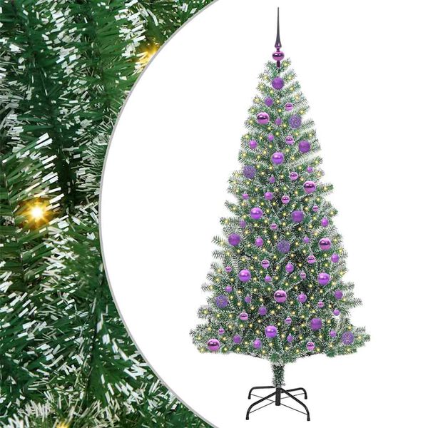 vidaXL Tekoinen joulukuusi lumiflockilla ja LED-valolla 180 cm