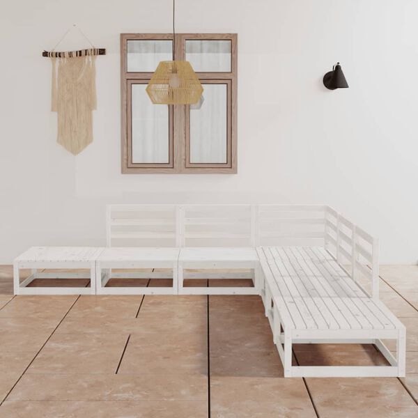 vidaXL 7-osainen puutarhasohvasarja valkoinen täysi mänty