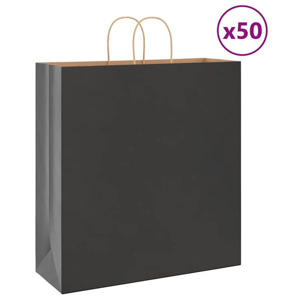 vidaXL Paperikassit 50 kpl kahvoilla musta 45x17x48 cm