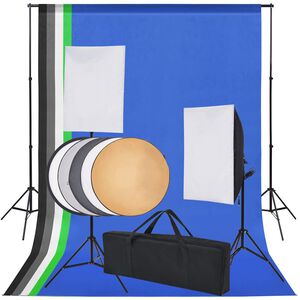 vidaXL Valokuvastudiosetti 5 v&auml;rillist&auml; taustaa ja 2 softboxia