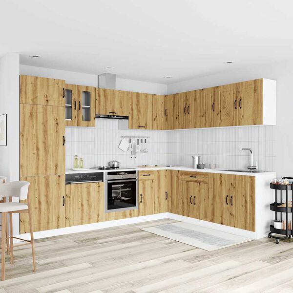 vidaXL 14-osainen keitti&ouml;kaappisarja Kalmar k&auml;sity&ouml;l&auml;inen tammi