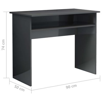 vidaXL Työpöytä korkeakiilto harmaa 90x50x74 cm lastulevy