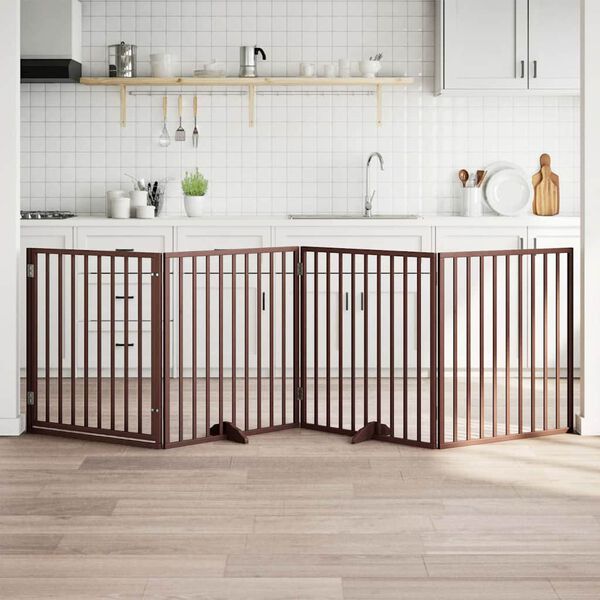 vidaXL Koiraportti ovella, kokoontaitettava, 4 paneelia, ruskea, 320 cm, poppelipuu