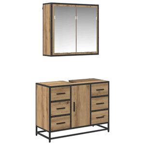 vidaXL Kylpyhuonekalustesetti ovella 2 pcs Artisan tammi Tekninen puu