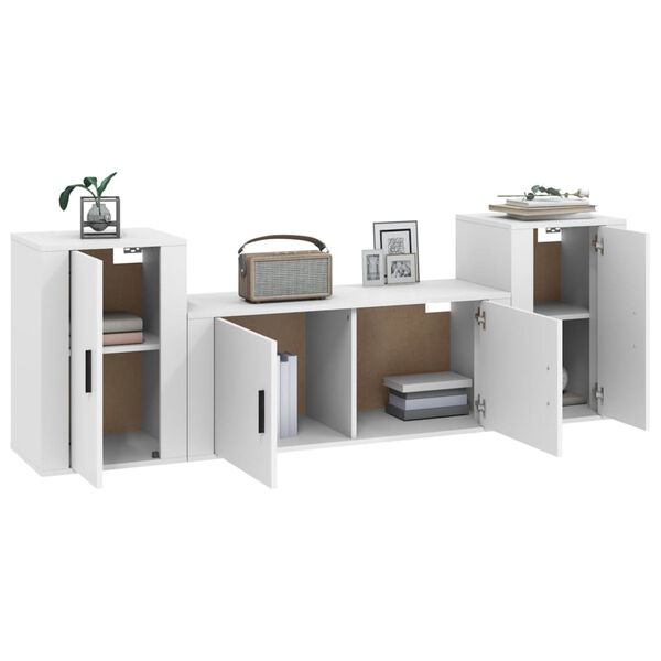 vidaXL 3-osainen TV-kaappisarja valkoinen tekninen puu