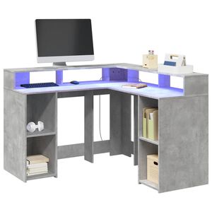 vidaXL Ty&ouml;p&ouml;yt&auml; LED-valoilla betoninharmaa 130x130x91 cm tekninen puu