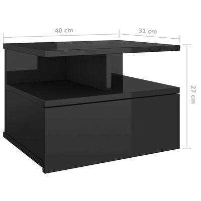 vidaXL Kelluvat yöpöydät 2 kpl korkeakiilto musta 40x31x27cm lastulevy