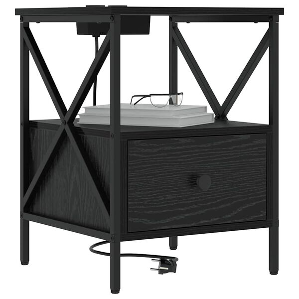 vidaXL Y&ouml;p&ouml;yt&auml;kaappi Musta tammi. 41,5 x 40,5 x 55 cm Tekninen puu