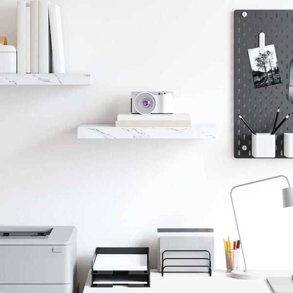 vidaXL Sein&auml;hylly Valkoinen marmori 50 x 23 x 4 cm Tekninen puu