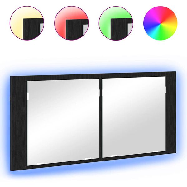 vidaXL LED Peilikaappi Musta tammi. 100 x 12 x 45 cm Tekninen puu