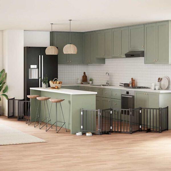 vidaXL Koiraportti kokoontaittuva 15 paneelia musta 750 cm poppelipuu