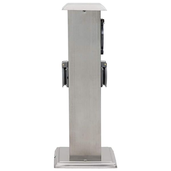 Ruostumaton Ter&auml;s Puutarhan Pistorasiatolppa Ajastimella