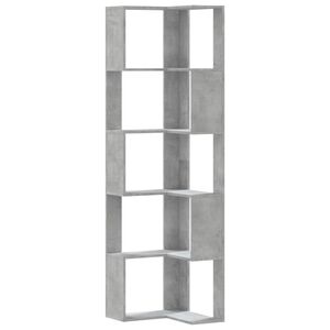 vidaXL Kulmakirjahylly 5 tasoa betoninharmaa 50x50x179 cm tekninen puu