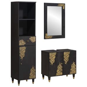 vidaXL Kylpyhuoneen kaappisetti ovella 3 pcs Musta Kiinteä mango puu