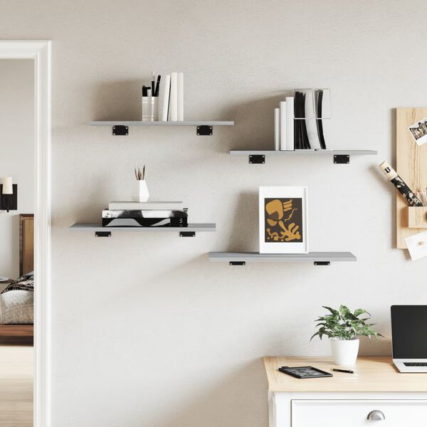 vidaXL Sein&auml;hyllyt 4 kpl harmaa Sonoma 60x30x1,5 cm tekninen puu