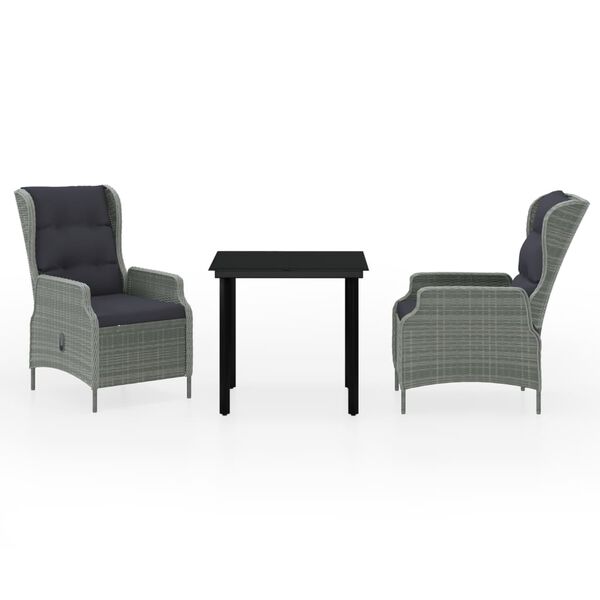 vidaXL 3-osainen Ulkoruokailuryhm&auml; tyynyill&auml; vaaleanharmaa