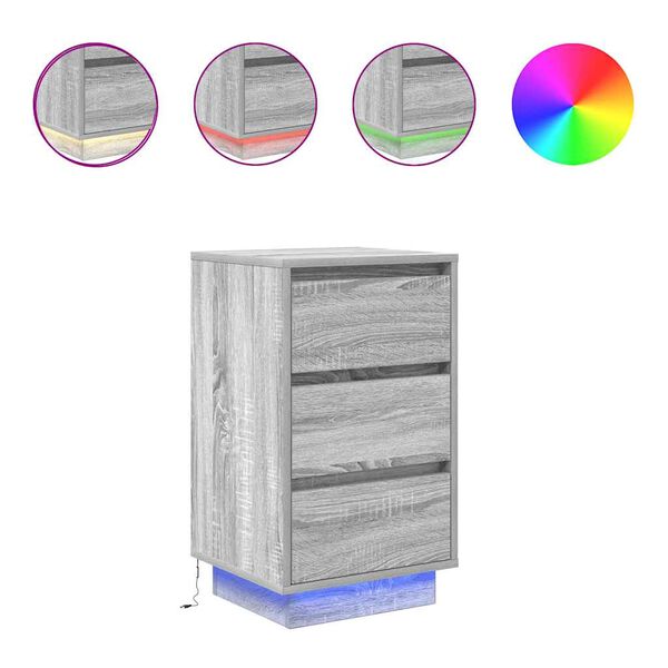 vidaXL y&ouml;p&ouml;yt&auml;kaappi LED-valoilla Harmaa Sonoma 38x34x65 cm