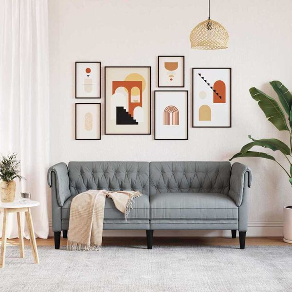 vidaXL Chesterfield-sohva Vaaleanharmaa 182.5 x 74.5 x 74.5 cm kangas