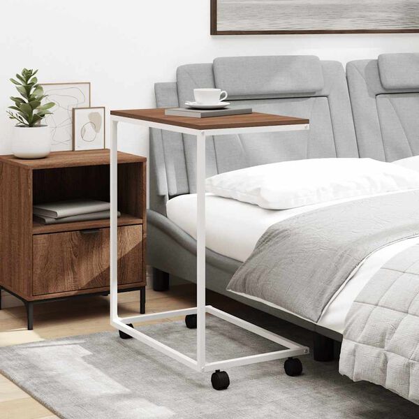 vidaXL Sivup&ouml;yt&auml; py&ouml;rill&auml; valkoinen 55x35x70 cm tekninen puu