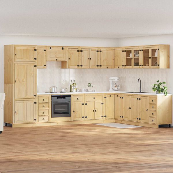 vidaXL Kaappi hyllyll&auml; SKI 14 pcs Hunaja Ruskea Massiivinen m&auml;nty