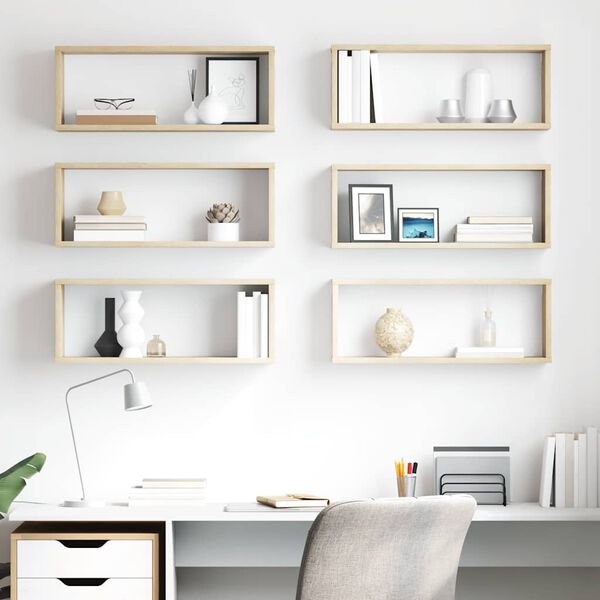 vidaXL Kuutiosein&auml;hyllyt 6 kpl Sonoma-tammi 60x15x23 cm tekninen puu