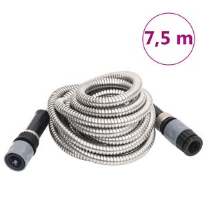 vidaXL Puutarhaletku suuttimella hopea 0,6" 7,5 m ruostumaton ter&auml;s