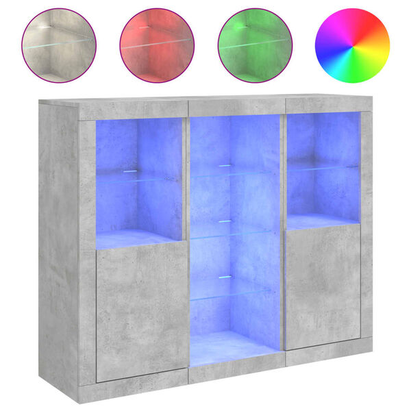 vidaXL Senkit LED-valoilla 3 kpl betoninharmaa tekninen puu