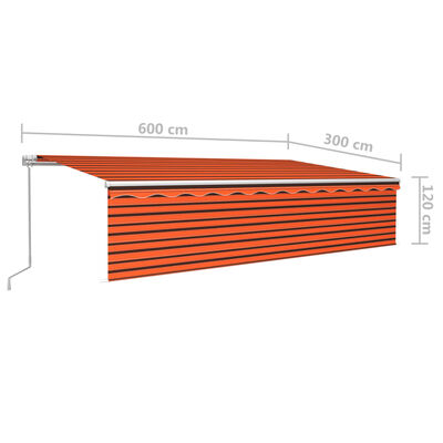 vidaXL Käsin sisäänkelattava markiisi verhoilla 6x3 m oranssiruskea