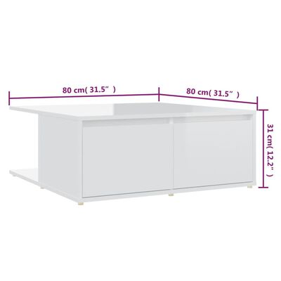 vidaXL Sohvapöytä korkeakiilto valkoinen 80x80x31 cm lastulevy