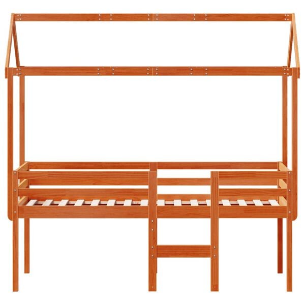 vidaXL Korotettu sänky katoksella vahanruskea 90x200 cm täysi mänty