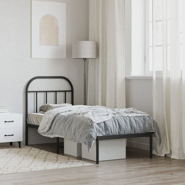 vidaXL Metallinen sängynrunko päädyllä musta 75x190 cm