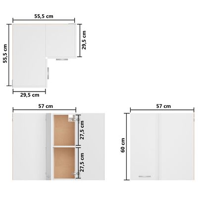 vidaXL Seinäkulmakaappi valkoinen 57x57x60 cm lastulevy