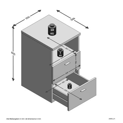 FMD Yöpöytä 2 laatikkoa ja avoin hylly korkeakiilto valkoinen