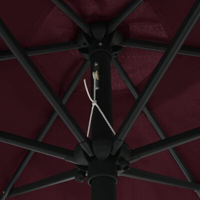 vidaXL Ulkoaurinkovarjo LED-valot alumiinitanko 270 cm viininpunainen