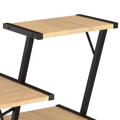 vidaXL Työpöytä hyllyllä musta ja tammi 116x50x93 cm