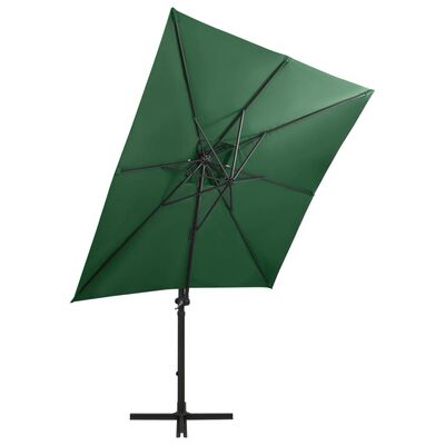 vidaXL Riippuva aurinkovarjo tangolla ja LED-valoilla vihreä 250 cm
