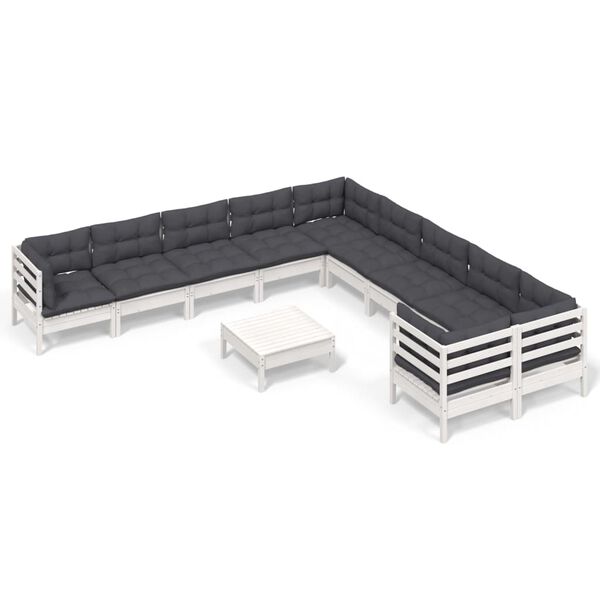 vidaXL 11-osainen Puutarhasohvasarja tyynyillä valkoinen mänty