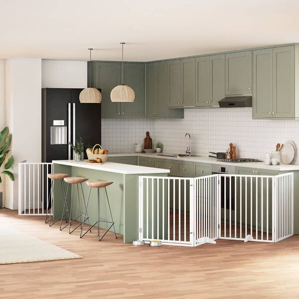 vidaXL Koiraportti kokoontaittuva 10 paneelia valk. 800 cm poppelipuu