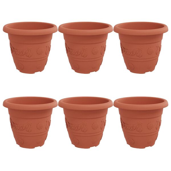 vidaXL Py&ouml;re&auml; kukkaruukku 6 pcs Tiilenpunainen &Oslash; 26 x 21.5 cm Muovi